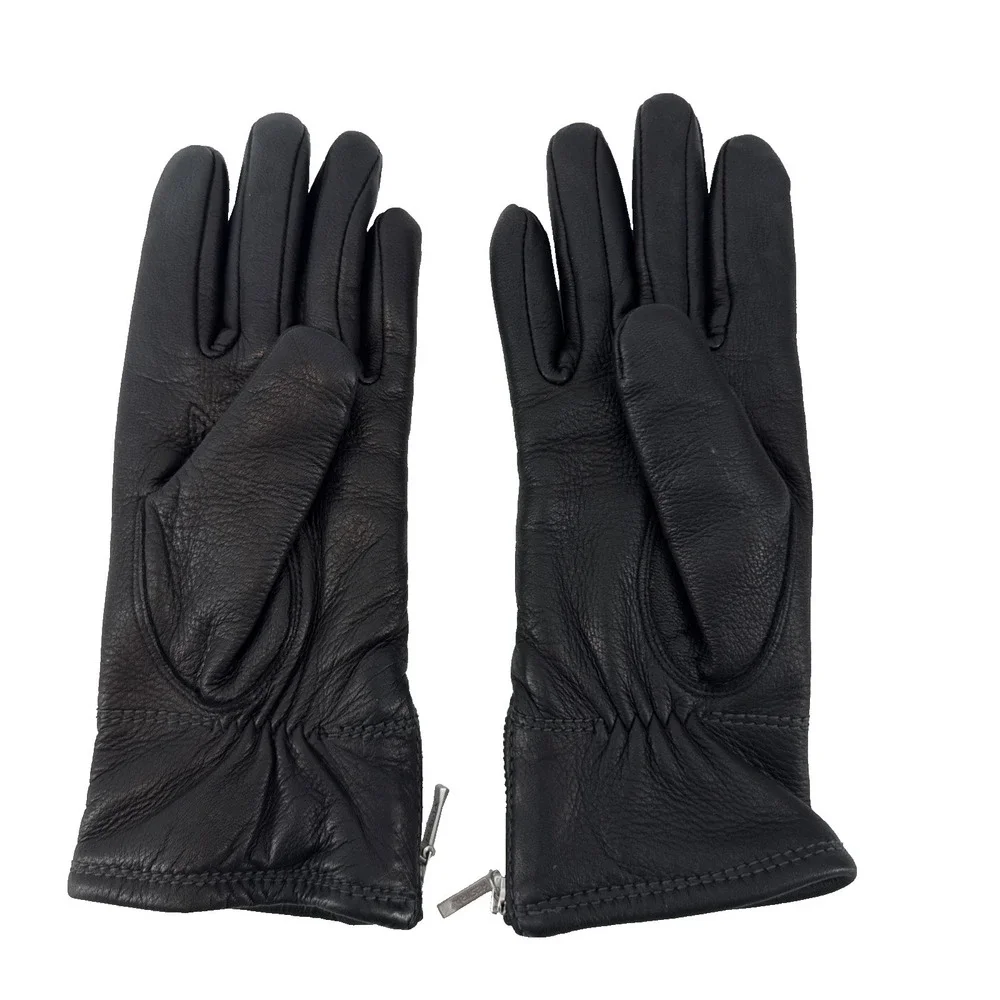 Hestra Deerskin Gloves Women 6 Black Swiss Wool Lined Leather Winter